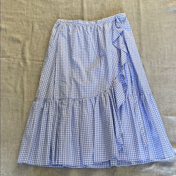 Cupio Dresses & Skirts - Cupio Light Blue Gingham Maxi Skirt with Ruffle Trim